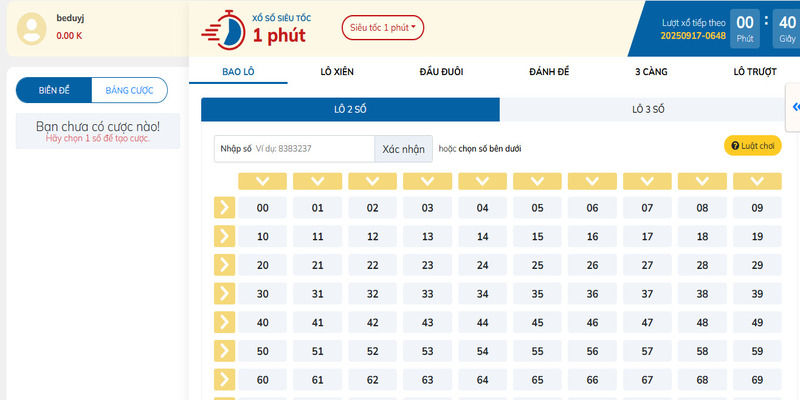 Giao diện sảnh xổ số Vin777 thân thiện người chơi